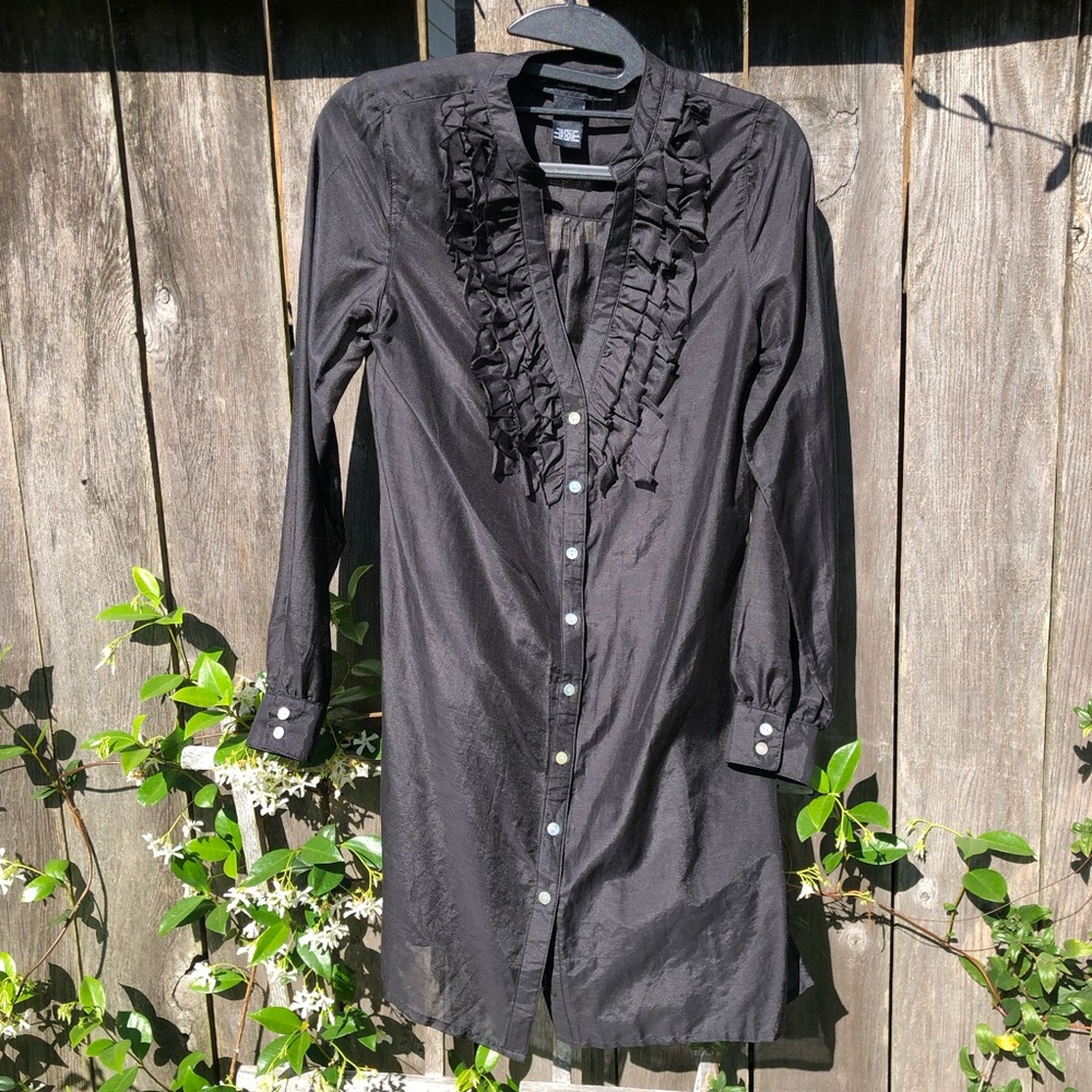 Colleen Lopez My Favorite Things Cotton Silk Blend Black Tunic Dress  Ruffles XS